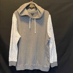 Torrid Gray Hoodie with White Lace Sleeves